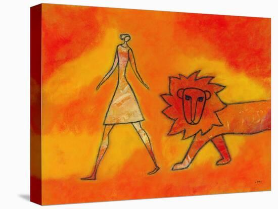 Woman Walking with a Lion-Marie Bertrand-Stretched Canvas