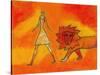 Woman Walking with a Lion-Marie Bertrand-Stretched Canvas