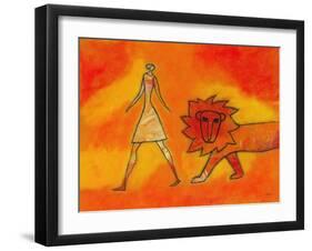 Woman Walking with a Lion-Marie Bertrand-Framed Giclee Print