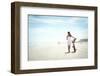 Woman Walking with Bicycle along Beach Sand Summer Lifestyle Carefree-warrengoldswain-Framed Photographic Print