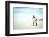 Woman Walking with Bicycle along Beach Sand Summer Lifestyle Carefree-warrengoldswain-Framed Photographic Print