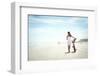 Woman Walking with Bicycle along Beach Sand Summer Lifestyle Carefree-warrengoldswain-Framed Photographic Print