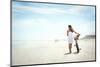 Woman Walking with Bicycle along Beach Sand Summer Lifestyle Carefree-warrengoldswain-Mounted Photographic Print