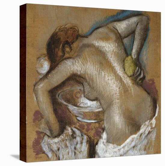 Woman Washing Her Back with a Sponge; Femme S'Epongeant Le Dos-Edgar Degas-Stretched Canvas