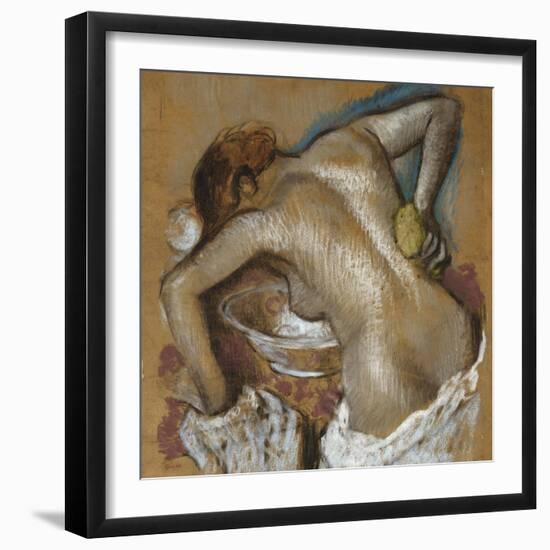 Woman Washing Her Back with a Sponge; Femme S'Epongeant Le Dos-Edgar Degas-Framed Giclee Print