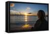 Woman Watching the Sunset in Guam, Us Territory, Central Pacific, Pacific-Michael Runkel-Framed Stretched Canvas