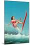 Woman Water Skier, Retro-null-Mounted Art Print