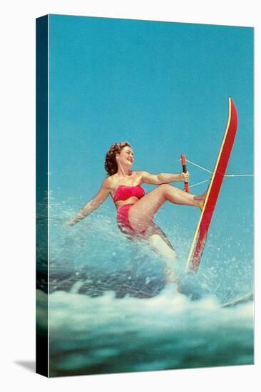 Woman Water Skier, Retro-null-Stretched Canvas