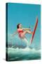 Woman Water Skier, Retro-null-Stretched Canvas