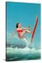 Woman Water Skier, Retro-null-Stretched Canvas