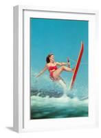 Woman Water Skier, Retro-null-Framed Art Print