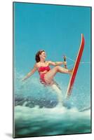 Woman Water Skier, Retro-null-Mounted Art Print