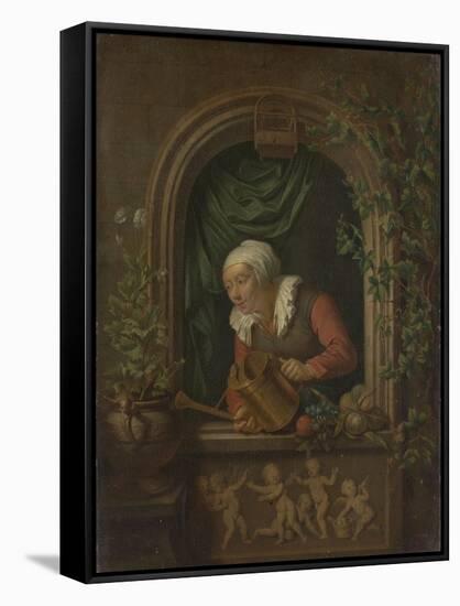 Woman Watering a Plant-Louis De Moni-Framed Stretched Canvas
