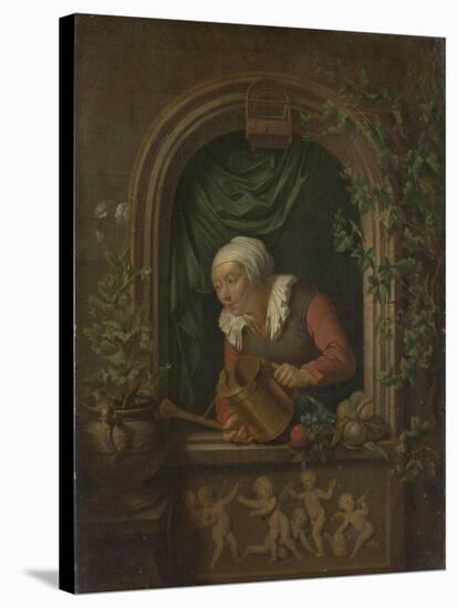 Woman Watering a Plant-Louis De Moni-Stretched Canvas