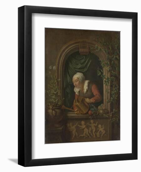 Woman Watering a Plant-Louis De Moni-Framed Art Print