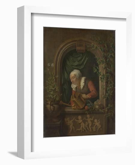 Woman Watering a Plant-Louis De Moni-Framed Art Print