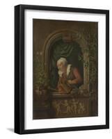 Woman Watering a Plant-Louis De Moni-Framed Art Print