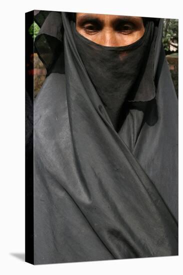 Woman wearing a black Islamic burqa, Bariali, Gazipur, Bangladesh-Godong-Stretched Canvas
