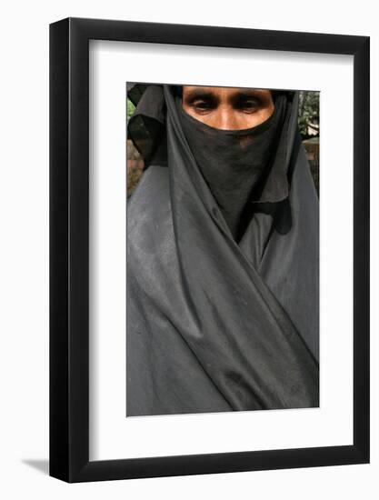 Woman wearing a black Islamic burqa, Bariali, Gazipur, Bangladesh-Godong-Framed Photographic Print