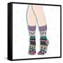 Woman Wearing A Pair Of Wool Socks. Cute Winter Background-cherry blossom girl-Framed Stretched Canvas