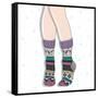 Woman Wearing A Pair Of Wool Socks. Cute Winter Background-cherry blossom girl-Framed Stretched Canvas