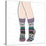 Woman Wearing A Pair Of Wool Socks. Cute Winter Background-cherry blossom girl-Stretched Canvas