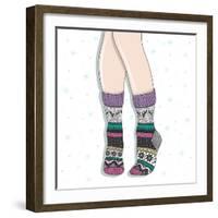 Woman Wearing A Pair Of Wool Socks. Cute Winter Background-cherry blossom girl-Framed Premium Giclee Print