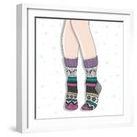 Woman Wearing A Pair Of Wool Socks. Cute Winter Background-cherry blossom girl-Framed Premium Giclee Print