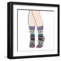Woman Wearing A Pair Of Wool Socks. Cute Winter Background-cherry blossom girl-Framed Art Print