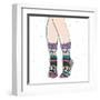 Woman Wearing A Pair Of Wool Socks. Cute Winter Background-cherry blossom girl-Framed Art Print