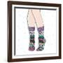 Woman Wearing A Pair Of Wool Socks. Cute Winter Background-cherry blossom girl-Framed Art Print