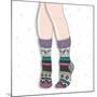 Woman Wearing A Pair Of Wool Socks. Cute Winter Background-cherry blossom girl-Mounted Art Print