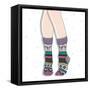 Woman Wearing A Pair Of Wool Socks. Cute Winter Background-cherry blossom girl-Framed Stretched Canvas