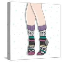 Woman Wearing A Pair Of Wool Socks. Cute Winter Background-cherry blossom girl-Stretched Canvas