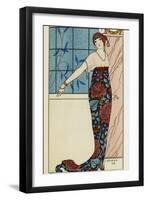 Woman wearing an evening dress with a chiffon bodice and a silk embroidered tunic-Georges Barbier-Framed Giclee Print