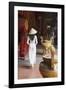 Woman Wearing Ao Dai Dress at Ha Chuong Hoi Quan Pagoda, Cholon, Ho Chi Minh City, Vietnam-Ian Trower-Framed Photographic Print