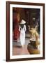 Woman Wearing Ao Dai Dress at Ha Chuong Hoi Quan Pagoda, Cholon, Ho Chi Minh City, Vietnam-Ian Trower-Framed Photographic Print