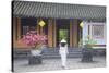 Woman Wearing Ao Dai Dress at Left House Inside Citadel, Hue, Thua Thien-Hue, Vietnam, Indochina-Ian Trower-Stretched Canvas