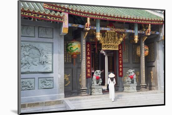 Woman Wearing Ao Dai Dress at Nghia an Hoi Quan Pagoda, Cholon, Ho Chi Minh City, Vietnam-Ian Trower-Mounted Photographic Print