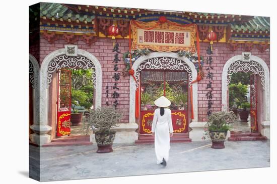 Woman Wearing Ao Dai Dress at Phouc Kien Assembly Hall, Hoi An, Quang Nam, Vietnam, Indochina-Ian Trower-Stretched Canvas