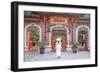 Woman Wearing Ao Dai Dress at Phouc Kien Assembly Hall, Hoi An, Quang Nam, Vietnam, Indochina-Ian Trower-Framed Photographic Print