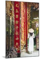 Woman Wearing Ao Dai Dress at Phuoc an Hoi Quan Pagoda, Cholon, Ho Chi Minh City, Vietnam-Ian Trower-Mounted Photographic Print