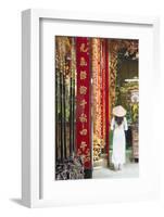 Woman Wearing Ao Dai Dress at Phuoc an Hoi Quan Pagoda, Cholon, Ho Chi Minh City, Vietnam-Ian Trower-Framed Photographic Print