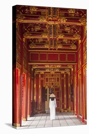 Woman Wearing Ao Dai Dress in Imperial Palace Inside Citadel, Hue, Thua Thien-Hue, Vietnam (Mr)-Ian Trower-Stretched Canvas