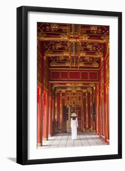 Woman Wearing Ao Dai Dress in Imperial Palace Inside Citadel, Hue, Thua Thien-Hue, Vietnam (Mr)-Ian Trower-Framed Photographic Print