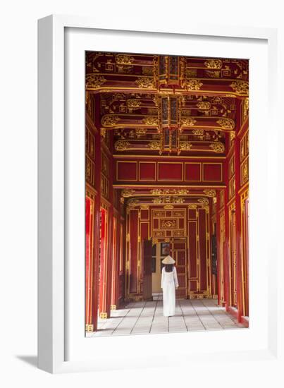 Woman Wearing Ao Dai Dress in Imperial Palace Inside Citadel, Hue, Thua Thien-Hue, Vietnam (Mr)-Ian Trower-Framed Photographic Print