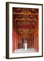 Woman Wearing Ao Dai Dress in Imperial Palace Inside Citadel, Hue, Thua Thien-Hue, Vietnam (Mr)-Ian Trower-Framed Photographic Print