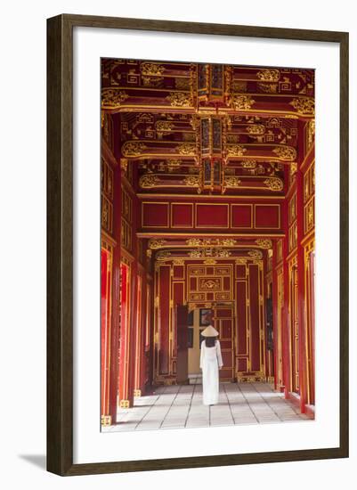 Woman Wearing Ao Dai Dress in Imperial Palace Inside Citadel, Hue, Thua Thien-Hue, Vietnam (Mr)-Ian Trower-Framed Photographic Print