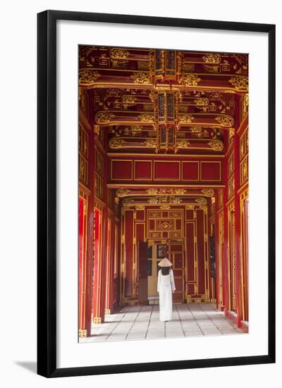 Woman Wearing Ao Dai Dress in Imperial Palace Inside Citadel, Hue, Thua Thien-Hue, Vietnam (Mr)-Ian Trower-Framed Photographic Print