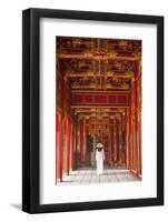 Woman Wearing Ao Dai Dress in Imperial Palace Inside Citadel, Hue, Thua Thien-Hue, Vietnam (Mr)-Ian Trower-Framed Photographic Print